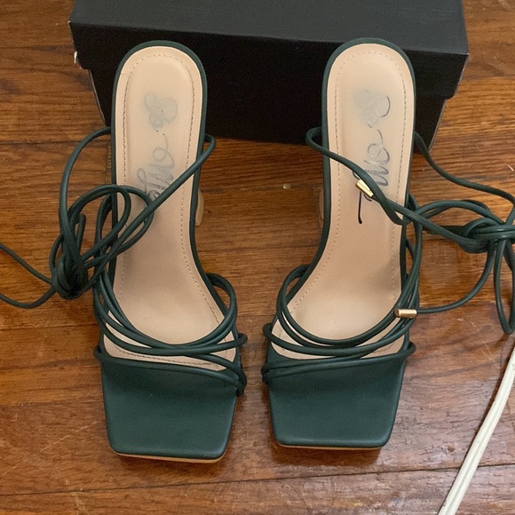 Dark Green Strapy Heels - Picture 2 of 5